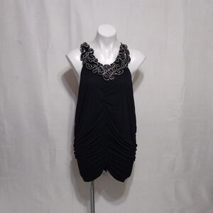 B Sharp Rhinestone Halter Tunic Top Large Y2K Glam Party Clubwear Bling